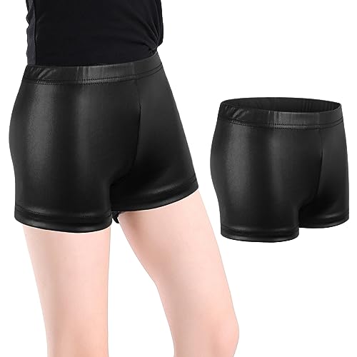 SamHeng Mädchen Tanz Shorts Gymnastik Yoga Sportshorts Kinder Turnshorts Tanzshorts Mädchen Ballett-Shorts Metallic Glänzend Hot Pants Schwarz/130 von SamHeng