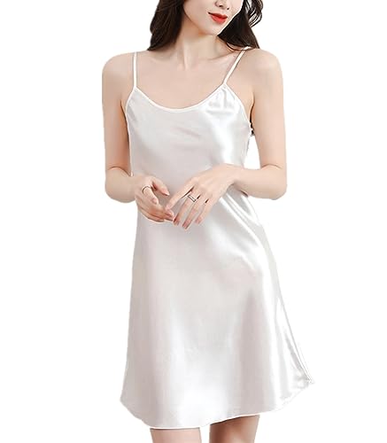 SamHeng Satin-Nachthemd für Damen Nachtkleid mit Spitze Seidennachthemden für Damen Nachtwäsche Chemise-Nachthemden für Damen, Weiß von SamHeng