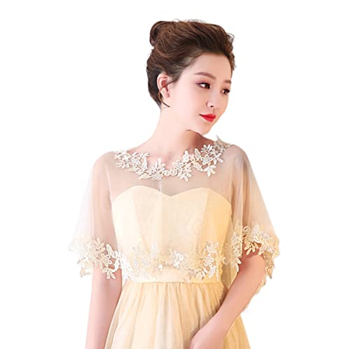 SamHeng Spitzen Umhang Hochzeit Cape für Braut, Damen Bestickte Blume Bolero Schalwickel Schulterbedeckung Tüll Capelets Schal Stola für Abendparty Performance Kostüm Foto Requisiten (Champagner) von SamHeng