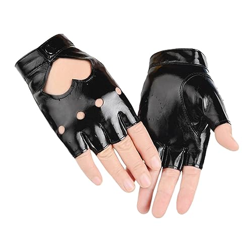 SamHeng fingerlose PU Lederhandschuhe für Frauen halbe Fingerhandschuhe kurze Leder Punk Handschuhe für Halloween Cosplay Kostüm Tanzparty Kostüme Accessoires, Schwarz von SamHeng