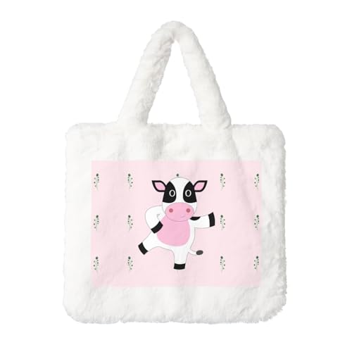 Cartoon Calf Plüsch-Handtasche für Frauen – perfekt für Schlüssel, Lippenstift und mehr – ideales Geschenk für Weihnachten, Valentinstag von SamLng