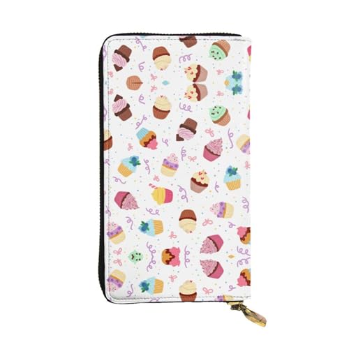 Delicious Cupcakes Print Leder Lange Clutch Geldbörse - Modische personalisierte Geldbörse, mehrere Kartenfächer, Geschenk bereit, Schwarz, Einheitsgröße, Schwarz, One Size von SamLng