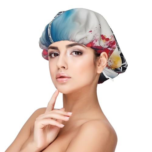 Eiffelturm Paris Malerei Erwachsene Satin Schlafmütze - Frauen Elastische Schlafhaube Verstellbare Übernachtung Haarabdeckung für Frisuren Schwarz Schwarz One Size Schwarz One Size von SamLng