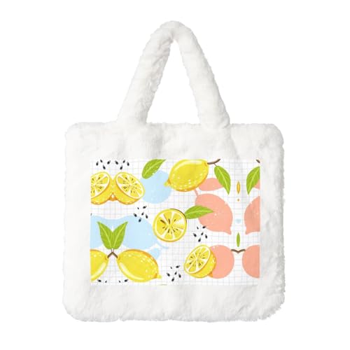 Fruits Lemon Plüsch-Handtasche für Damen – Große Münztasche, Geldbörse und Klettverschluss-Zubehör – Perfektes Geschenk für Frauen, weiß, Einheitsgröße Fruits Lemon Plüsch-Handtasche für Damen – Große Münztasche, Geldbörse und Klettverschluss-Zubehör – Perfektes Geschenk für Frauen, weiß, Einheitsgröße von SamLng