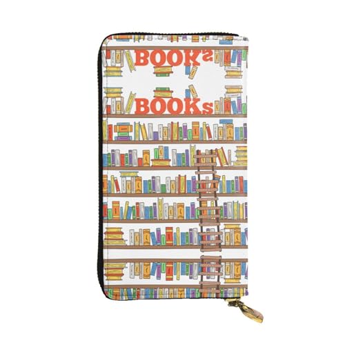 Funny Book Shelves Collection and Ladder Print Leather Long Clutch Wallet - Fashionable Personalized Wallet, Multiple Card Slots, Gift Ready, Black, One Size, Schwarz, One Size von SamLng