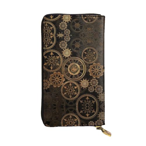 Gears Clock Bronze Century Print Leder Lange Clutch Geldbörse - Modische personalisierte Geldbörse, mehrere Kartenfächer, Geschenk bereit, Schwarz, Einheitsgröße von SamLng