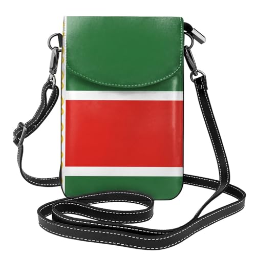 Geldbörse mit Flagge der Tschetschenischen Republik, vielseitige kleine Umhängetasche aus Segeltuch mit verstellbarem Lederriemen von SamLng