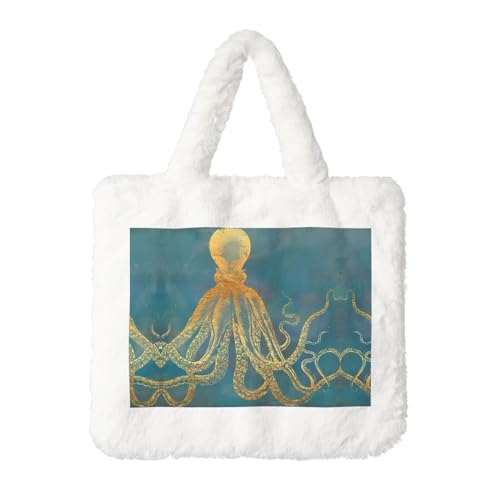 Golden Octopus Plüsch Handtasche für Frauen - Perfekt für Schlüssel, Lippenstift und mehr - Ideales Geschenk für Weihnachten, Valentinstag von SamLng