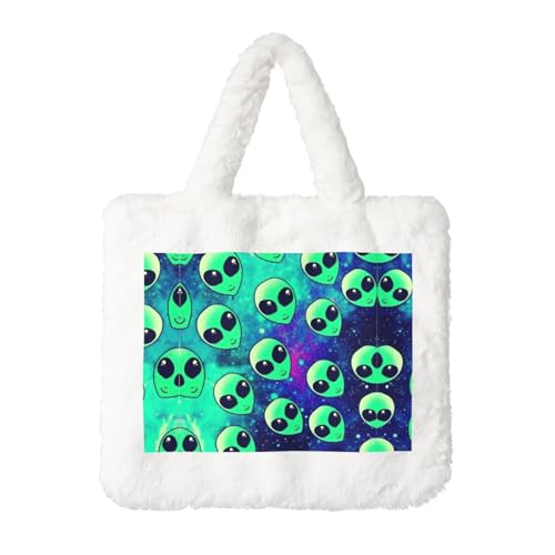 Grüne Aliens Plüsch-Handtasche für Damen – Große Münztasche, Geldbörse und Klettverschluss-Zubehör – Perfektes Geschenk für Frauen, weiß, Einheitsgröße Grüne Aliens Plüsch-Handtasche für Damen – Große Münztasche, Geldbörse und Klettverschluss-Zubehör – Perfektes Geschenk für Frauen, weiß, Einheitsgröße von SamLng