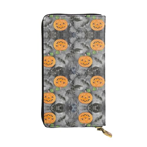 Halloween Grau Fledermaus Spinne Kürbis Druck Leder Lange Clutch Geldbörse für Frauen - Mode und Leicht Wasserdicht Leder Geldbörse Schwarz Einheitsgröße, Schwarz , Einheitsgröße von SamLng