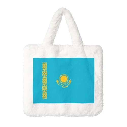 Handtasche mit Flagge von Kasachstan, Plüsch, perfekt für Herbst und Winter, ideal als Münzbeutel, ideales Geschenk für Weihnachten und Valentinstag von SamLng