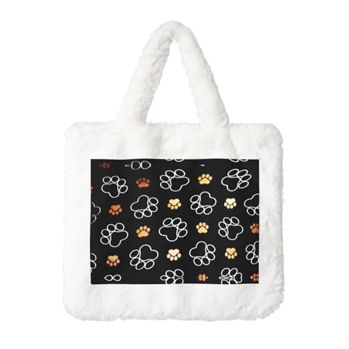 Hundepfotenabdrücke Plüsch-Handtasche für Damen – große Münztasche, Geldbörse und Klettverschluss-Zubehör – perfektes Geschenk für Frauen, weiß, Einheitsgröße Hundepfotenabdrücke Plüsch-Handtasche für Damen – große Münztasche, Geldbörse und Klettverschluss-Zubehör – perfektes Geschenk für Frauen, weiß, Einheitsgröße von SamLng