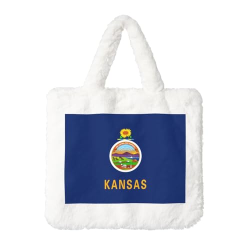 Kansas Plüsch-Handtasche mit Staatsflagge, perfekt für Herbst und Winter, ideal als Münztasche, ideales Geschenk für Weihnachten und Valentinstag von SamLng