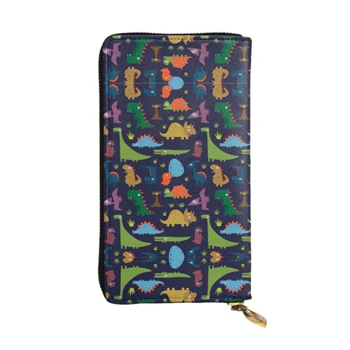 Lange Clutch-Geldbörse aus Leder mit Dinosaurier-Palmblatt-Druck, modisch, personalisierbar, mehrere Kartenfächer, Geschenk bereit, Schwarz, Einheitsgröße von SamLng