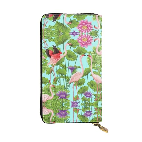 Lange Clutch-Geldbörse aus Leder mit Flamingo-Motiv und Blumenmuster, modisch, personalisierbar und langlebig, Schwarz , Einheitsgröße von SamLng