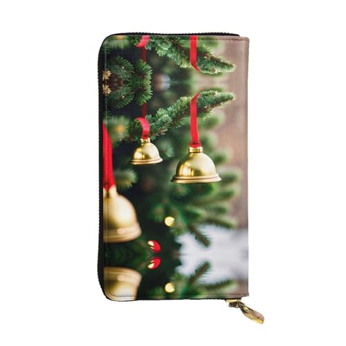 Lange Clutch-Geldbörse aus Leder mit Weihnachtsbaum und Glocken – modische personalisierte Geldbörse, mehrere Kartenfächer, bereit zum Verschenken, Schwarz, Einheitsgröße, Schwarz, One Size von SamLng