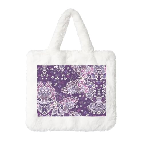 Lila Schmetterlinge Plüsch Handtasche für Frauen - Perfekt für Schlüssel, Lippenstift und mehr - Ideales Geschenk für Weihnachten, Valentinstag von SamLng