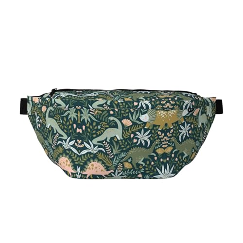 Niedliche Dinosaurier-Gürteltasche – vielseitige Schultertasche für Damen und Herren mit Reißverschlusstaschen, ideal für Reisen, Laufen, Schwarz, Einheitsgröße von SamLng