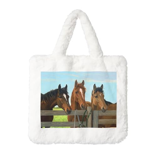 Pferd (1) Plüsch-Handtasche für Damen – Große Münztasche, Geldbörse und Klettverschluss-Zubehör – Perfektes Geschenk für Frauen, weiß, Einheitsgröße von SamLng
