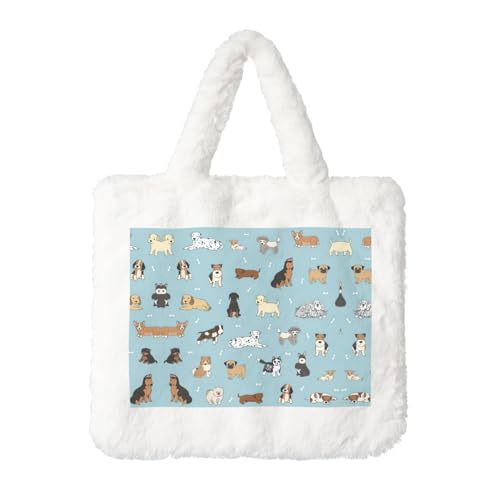 Puppy Doodles Plüsch-Handtasche für Damen – Große Münztasche, Geldbörse und Klettverschluss-Zubehör – perfektes Geschenk für Frauen, weiß, Einheitsgröße Puppy Doodles Plüsch-Handtasche für Damen – Große Münztasche, Geldbörse und Klettverschluss-Zubehör – perfektes Geschenk für Frauen, weiß, Einheitsgröße von SamLng