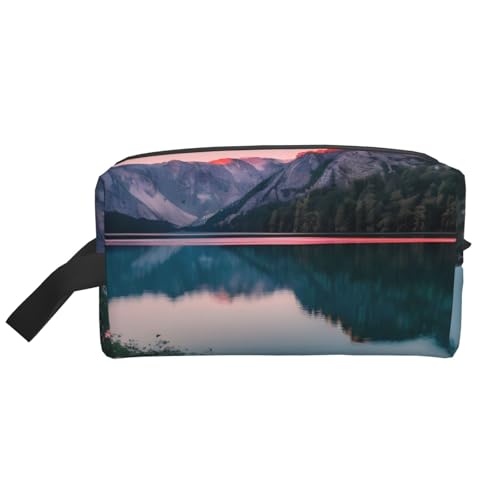 Reise-Kulturbeutel mit See- und Sonnenuntergang-Druck, Kosmetiktasche für Damen und Herren, tragbarer Organizer für den täglichen Gebrauch, Weiß, Einheitsgröße, weiß, Einheitsgröße Reise-Kulturbeutel mit See- und Sonnenuntergang-Druck, Kosmetiktasche für Damen und Herren, tragbarer Organizer für den täglichen Gebrauch, Weiß, Einheitsgröße, weiß, Einheitsgröße von SamLng