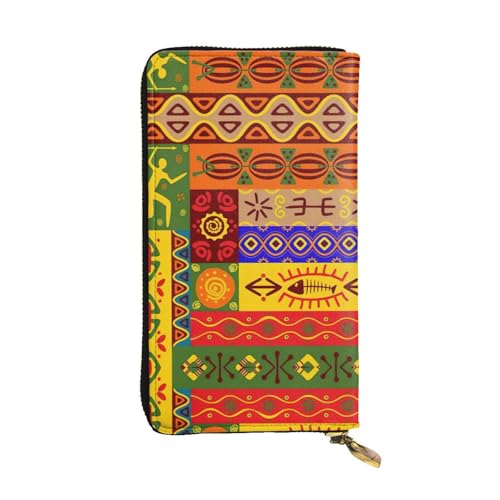 SamLng African National Patterns Print Leather Long Clutch Wallet for Women - Fashion and Lightweight Waterproof Leather Wallet, Black, One Size, Schwarz , Einheitsgröße von SamLng
