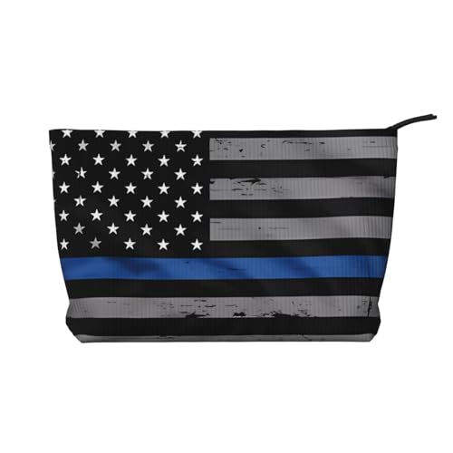SamLng American Thin Blue Line Flag Cord Make-up-Tasche – Kosmetik- und Kulturbeutel mit Reißverschluss – praktische Tasche für Damen-Make-up, Schwarz, Einheitsgröße von SamLng