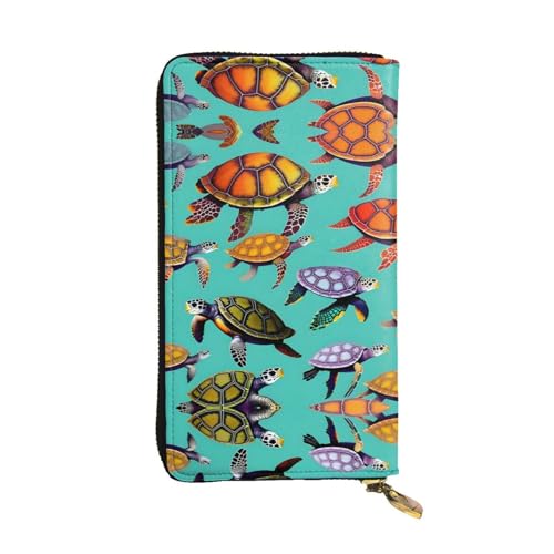 SamLng Animals Sea Turtles Print Leather Long Clutch Wallet for Women - Fashion and Lightweight Waterproof Leather Wallet, Black, One Size, Schwarz , Einheitsgröße von SamLng