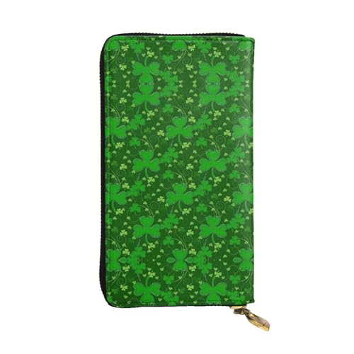 SamLng Background St. Patrick's Day Glitzer Print Leder Lange Clutch Geldbörse für Frauen - Mode und Leichte Wasserdichte Ledergeldbörse, Schwarz, Einheitsgröße, Schwarz , Einheitsgröße von SamLng