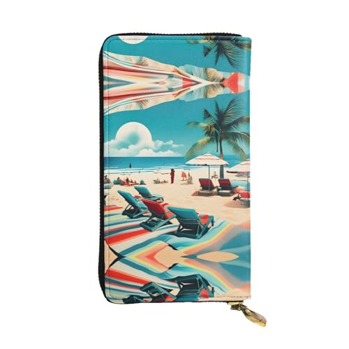 SamLng Beach Scenerys Print Leder Lange Clutch Geldbörse für Frauen - Mode und Leicht Wasserdicht Leder Geldbörse Schwarz Einheitsgröße, Schwarz , Einheitsgröße von SamLng