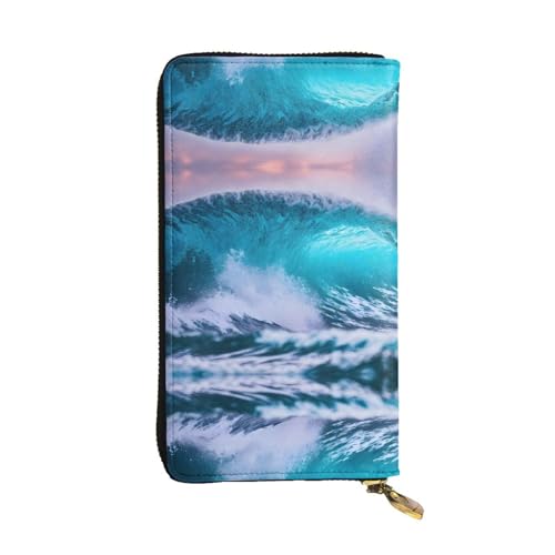 SamLng Blue Ocean Wave Print Leder Lange Clutch Geldbörse für Damen - Mode und Leicht Wasserdicht Leder Geldbörse Schwarz Einheitsgröße, Schwarz , Einheitsgröße von SamLng