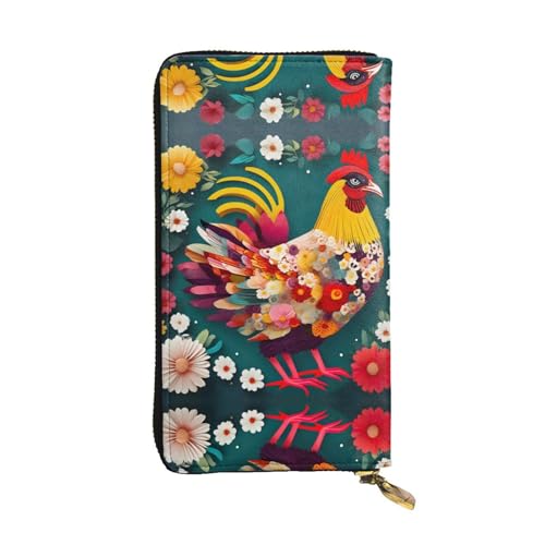 SamLng Blume Herz Huhn Druck Leder Lange Clutch Geldbörse für Frauen - Mode und Leicht Wasserdicht Leder Geldbörse Schwarz Einheitsgröße, Schwarz , Einheitsgröße von SamLng