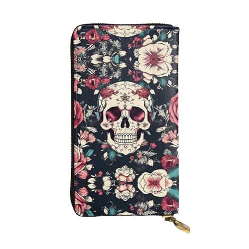SamLng Blumen Schädel Ornament Muster Druck Leder Lange Clutch Geldbörse für Frauen - Mode und Leicht Wasserdicht Leder Geldbörse Schwarz Einheitsgröße, Schwarz , Einheitsgröße von SamLng