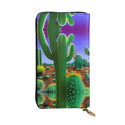 SamLng Cactus Desert Print Leder Lange Clutch Geldbörse für Frauen - Mode und Leicht Wasserdicht Leder Geldbörse Schwarz Einheitsgröße, Schwarz , Einheitsgröße von SamLng