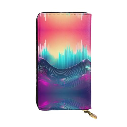 SamLng Coole Musik Sound Wave Print Leder Lange Clutch Geldbörse für Frauen - Mode und Leichte Wasserdichte Ledergeldbörse Schwarz, Einheitsgröße, Schwarz , Einheitsgröße von SamLng