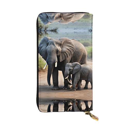 SamLng Elefant und Baby Elefant Print Leder Lange Clutch Geldbörse für Frauen - Mode und Leicht Wasserdicht Leder Geldbörse Schwarz Einheitsgröße, Schwarz , Einheitsgröße von SamLng