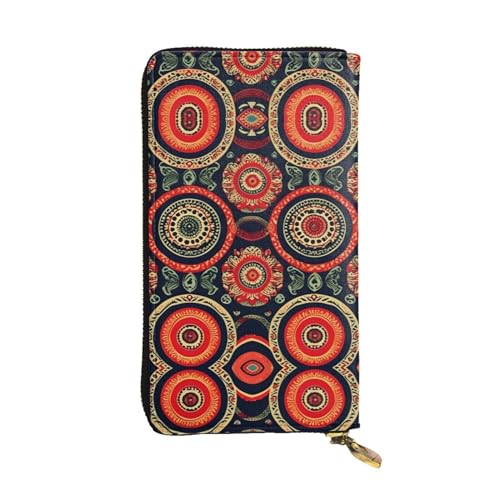 SamLng Ethnische Kreise Blumendruck Leder Lange Clutch Geldbörse für Frauen - Mode und Leicht Wasserdicht Leder Geldbörse Schwarz Einheitsgröße, Schwarz , Einheitsgröße von SamLng