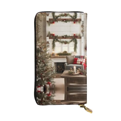SamLng Farmhouse Weihnachten Parrern Print Leder Lange Clutch Geldbörse für Frauen - Mode und Leicht Wasserdicht Leder Geldbörse Schwarz Einheitsgröße, Schwarz , Einheitsgröße von SamLng