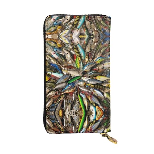 SamLng Fishing Bait Print Leder Lange Clutch Geldbörse für Frauen - Mode und Leicht Wasserdicht Leder Geldbörse Schwarz Einheitsgröße, Schwarz , Einheitsgröße von SamLng