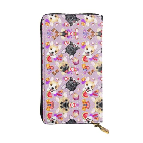 SamLng Französische kleine Bulldogge Print Leder lange Clutch Geldbörse für Frauen - Mode und leichte wasserdichte Ledergeldbörse, schwarz, Einheitsgröße, Schwarz , Einheitsgröße von SamLng