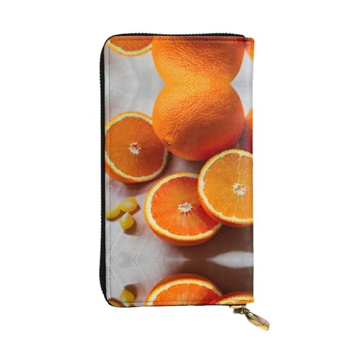 SamLng Fresh Orange Fruit Print Leather Long Clutch Wallet for Women - Fashion and Lightweight Waterproof Leather Wallet, Black, One Size, Schwarz , Einheitsgröße von SamLng