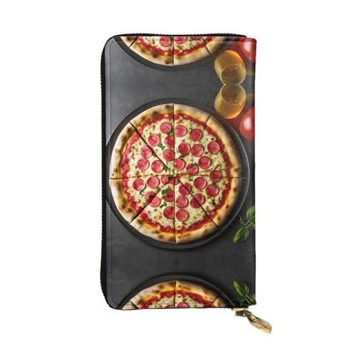 SamLng Große Pizza Print Leder Lange Clutch Geldbörse für Frauen - Mode und Leicht Wasserdicht Leder Geldbörse Schwarz One Size, Schwarz , Einheitsgröße von SamLng