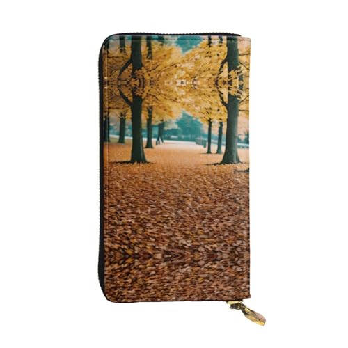 SamLng Hello Autumn Print Leder Lange Clutch Geldbörse für Frauen - Mode und Leichte Wasserdichte Ledergeldbörse Schwarz Einheitsgröße, Schwarz , Einheitsgröße von SamLng