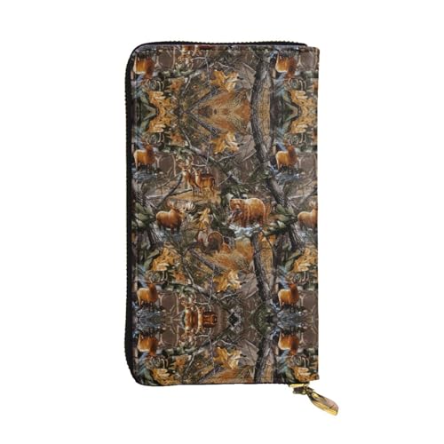 SamLng Jagd Hirsch Bär Elch Druck Leder Lange Clutch Geldbörse für Frauen - Mode und Leicht Wasserdicht Leder Geldbörse Schwarz Einheitsgröße, Schwarz , Einheitsgröße von SamLng