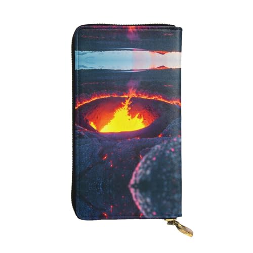 SamLng Kilauea Volcano Print Leder Lange Clutch Geldbörse für Damen - Mode und Leicht Wasserdicht Leder Geldbörse Schwarz Einheitsgröße, Schwarz , Einheitsgröße von SamLng