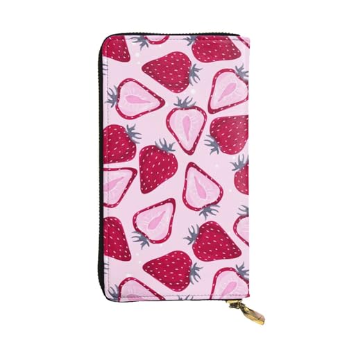 SamLng Lange Clutch-Geldbörse aus Leder im Vintage-Stil mit Erdbeermuster – modisch, personalisiert und langlebig mit Münzfach, Schwarz , Einheitsgröße von SamLng