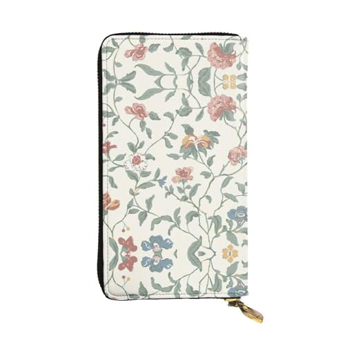 SamLng Lange Clutch-Geldbörse aus Leder im Vintage-Stil mit rosa Blumen und Blättern – modisch, personalisiert und langlebig, Schwarz , Einheitsgröße von SamLng