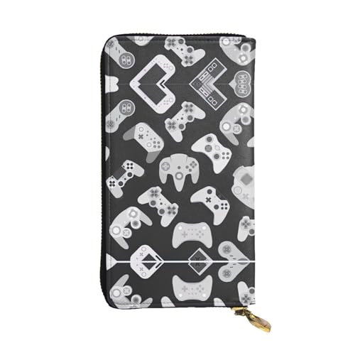 SamLng Lange Clutch-Geldbörse aus Leder mit Vintage-Game-Controller-Aufdruck – modisch, personalisiert und langlebig mit Münzfach, Schwarz , Einheitsgröße von SamLng