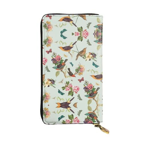 SamLng Lange Clutch-Geldbörse aus Leder mit Vintage-Vogelmuster – modisch, personalisiert und langlebig mit Münzfach, Schwarz , Einheitsgröße SamLng Lange Clutch-Geldbörse aus Leder mit Vintage-Vogelmuster – modisch, personalisiert und langlebig mit Münzfach, Schwarz , Einheitsgröße von SamLng