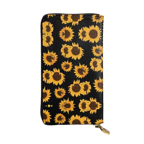 SamLng Lange Clutch-Geldbörse aus Leder mit goldenem Sonnenblumen-Druck, modisch, personalisierbar und langlebig, Münzfach, Schwarz , Einheitsgröße SamLng Lange Clutch-Geldbörse aus Leder mit goldenem Sonnenblumen-Druck, modisch, personalisierbar und langlebig, Münzfach, Schwarz , Einheitsgröße von SamLng